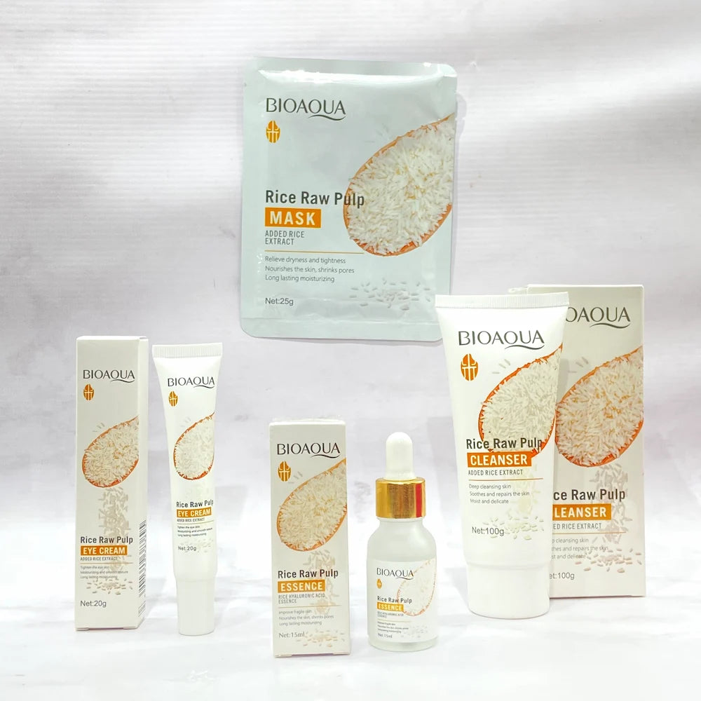 Kit Completo Arroz Bioaqua: Serum – Jabon – Mascarilla – Contorno Ojos BQY2