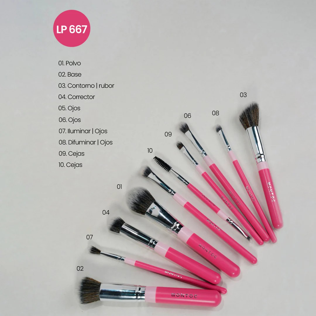 Kit De Brochas Fluffy X10 Profesional Montoc LP667 - Rosa