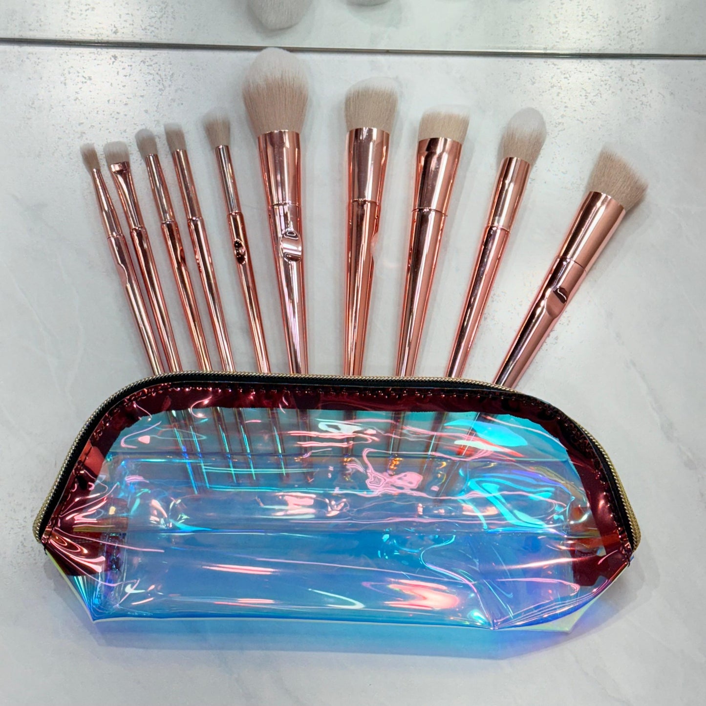 Kit Brochas Tornasol x10 Und Ojos y Rostro con Cosmetiquera Alta Calidad DREAM07