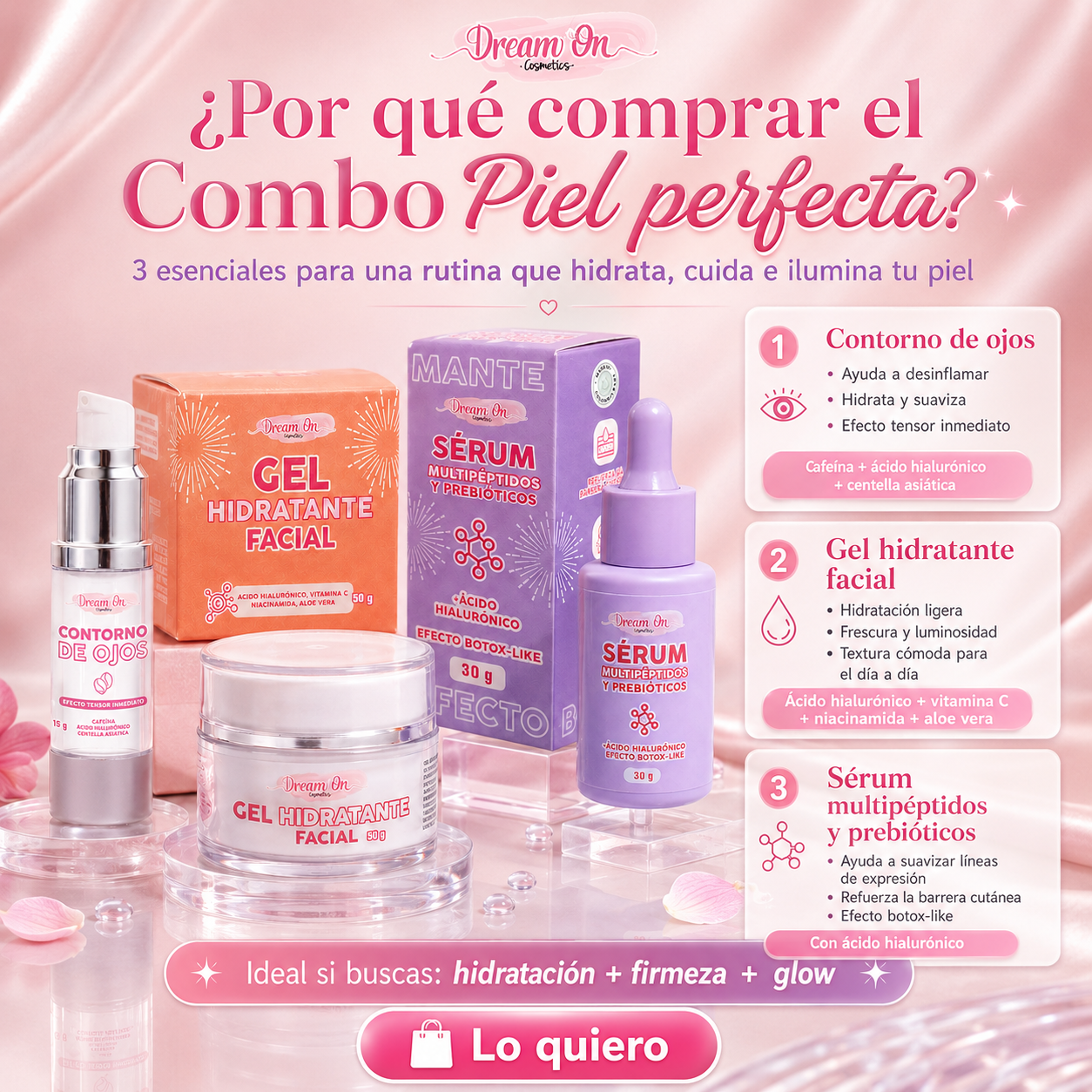 Combo Piel Perfecta: Serum, Crema, Contorno de Ojos (ENVIO GRATIS)