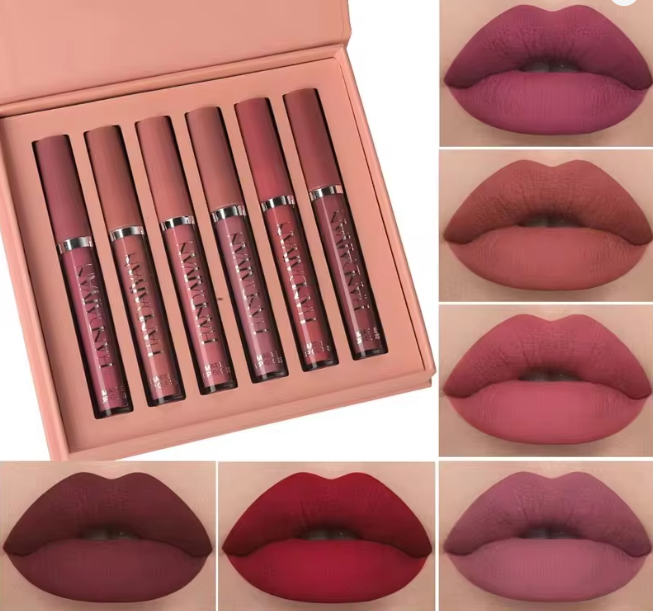 Kit De 6 Labiales Matte Larga Duracion Handaiyan Tonos Rosas-Rojos