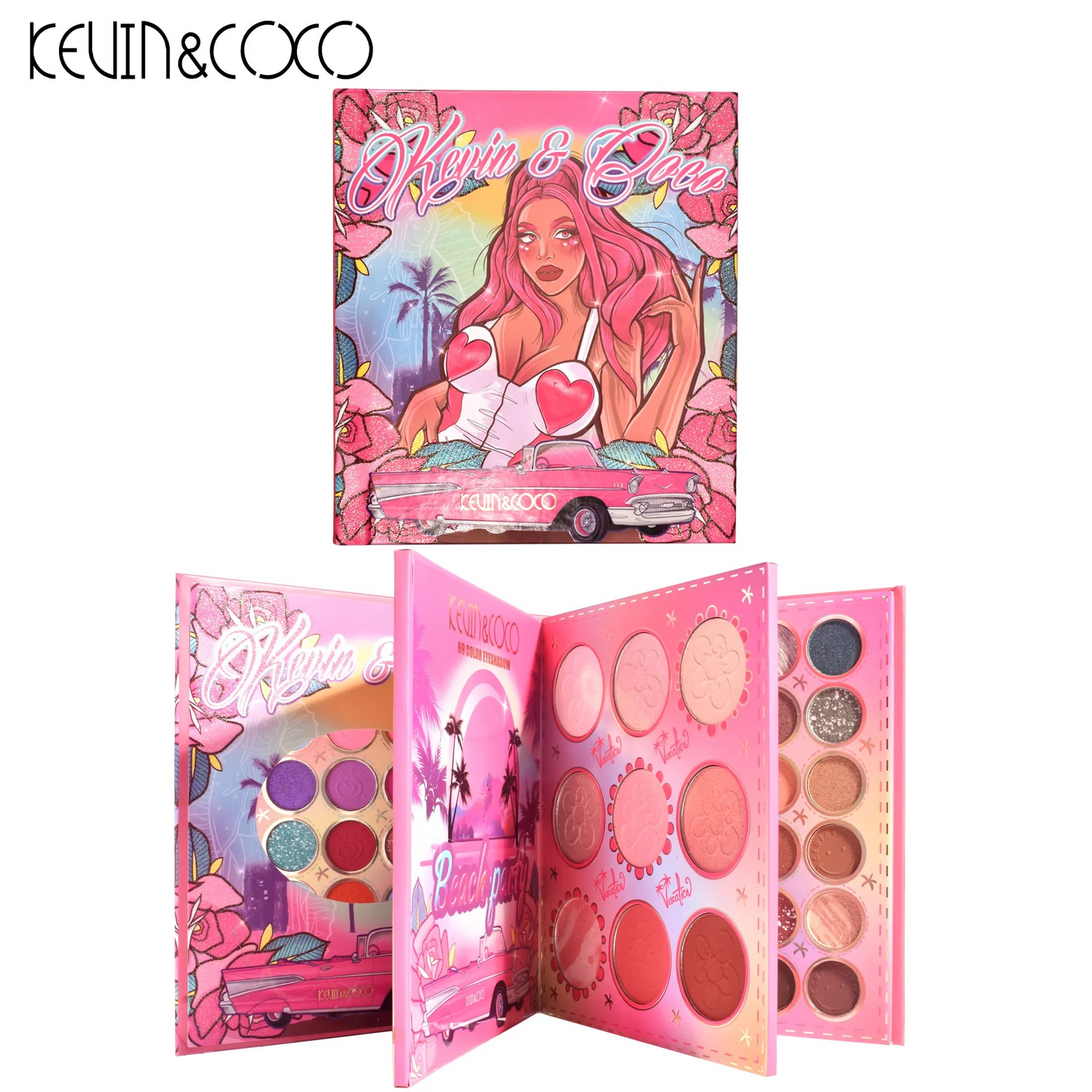 Libro de paleta de Sombras e Iluminadores Kg Pink Car Kevin & Coco