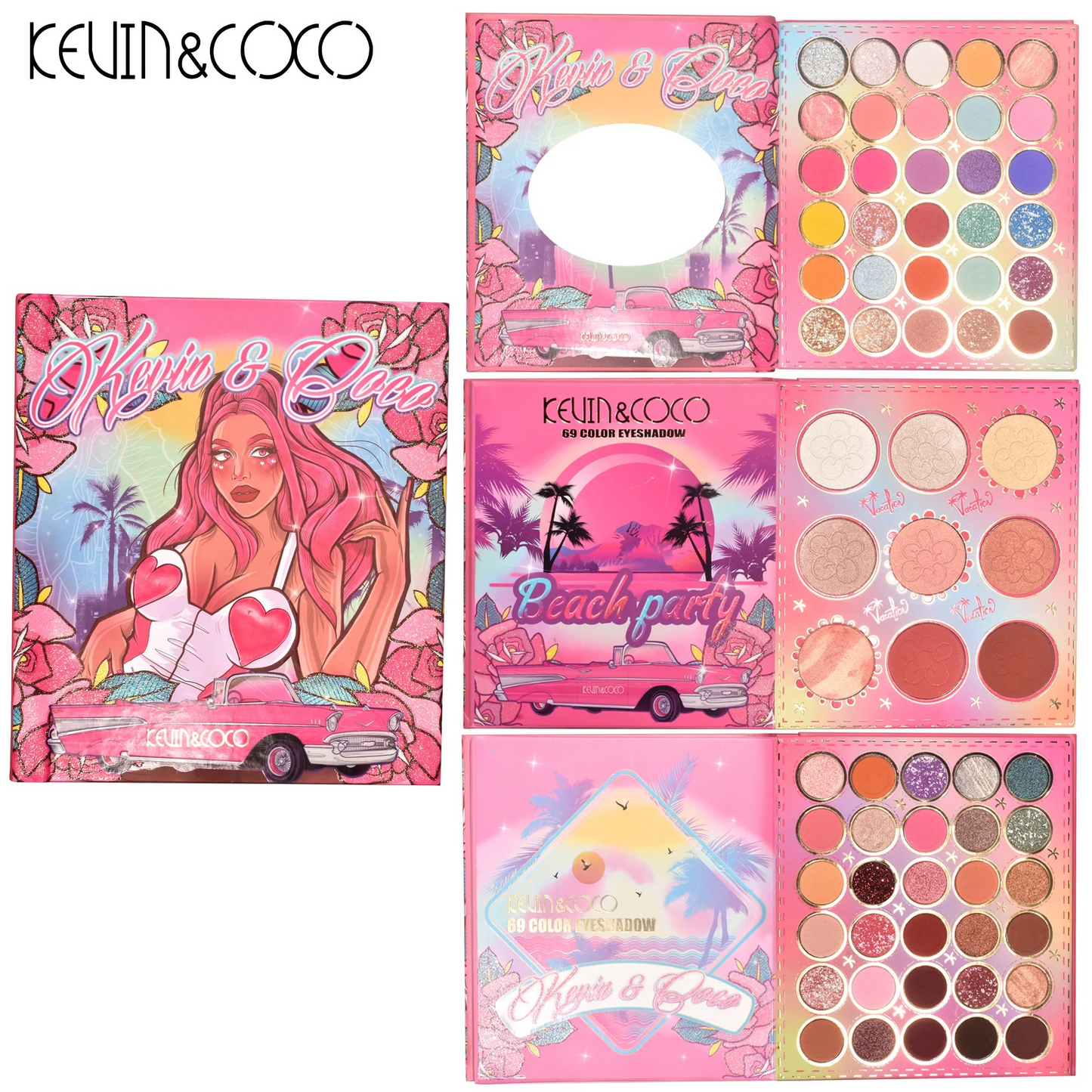 Libro de paleta de Sombras e Iluminadores Kg Pink Car Kevin & Coco