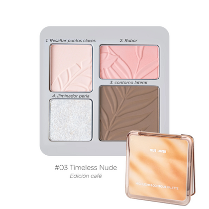 Paleta De Contornos e Iluminadores Con Espejo 4 Tonos True Lover - NI-24705