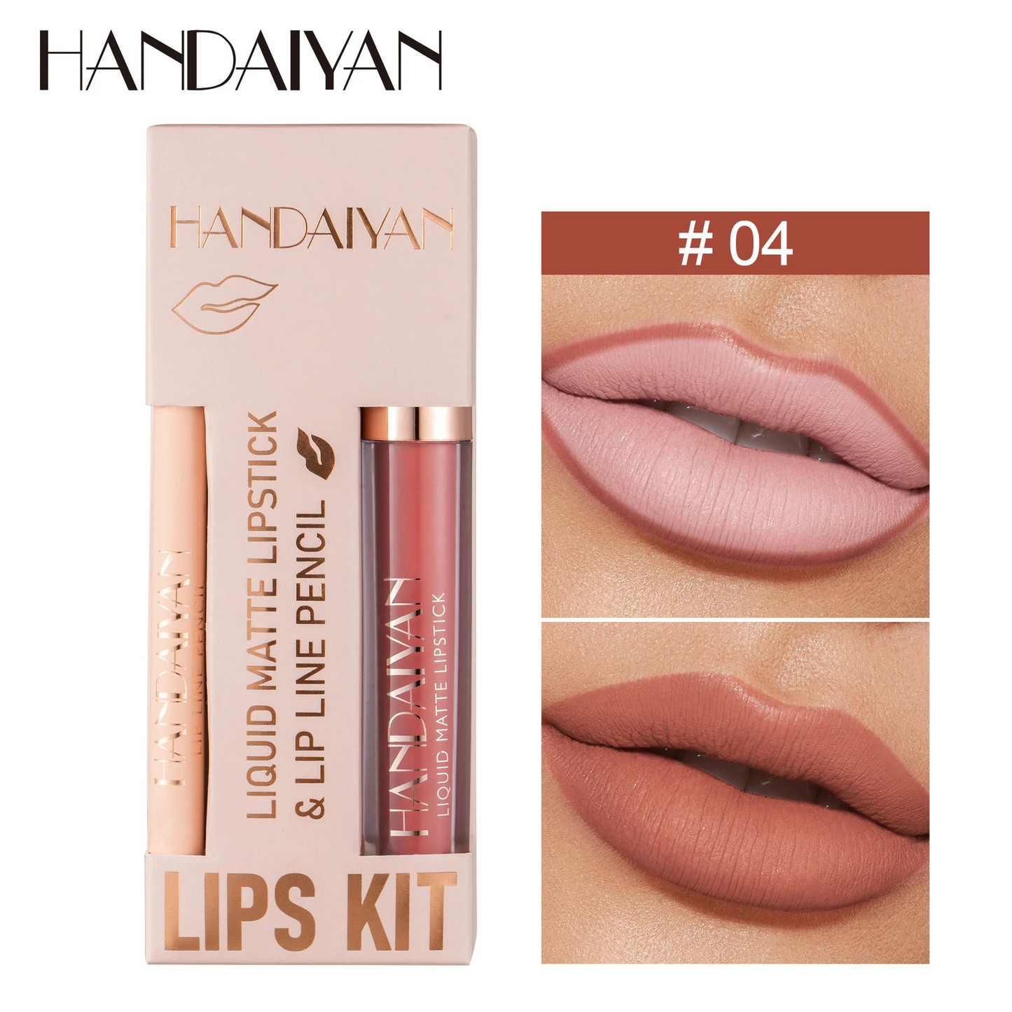 Kit con Lápiz Delineador de Labios + Labial Liquido Matte Handaiyan H1210
