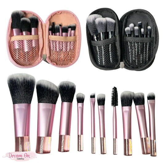 Kit De Brochas Mini X10 Unidades Con Cosmetiquera Alta Calidad DREAM44