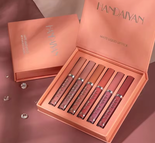 Kit De 6 Labiales Matte Larga Duracion Handaiyan Tonos Rosas-Rojos
