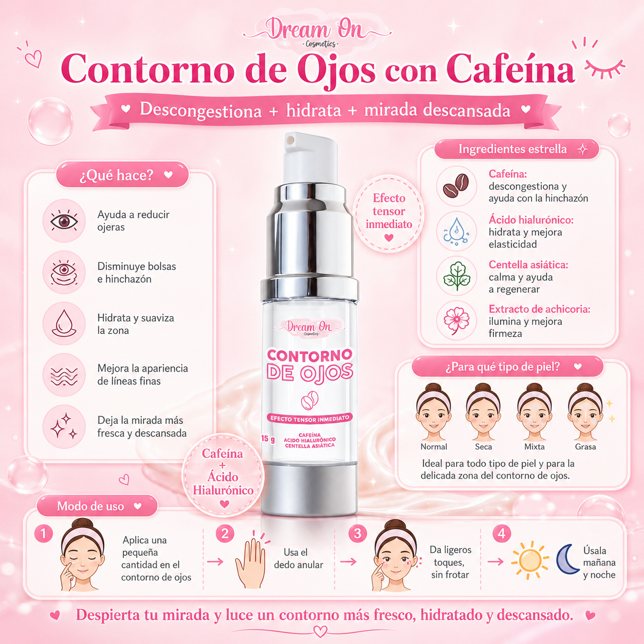 Crema Contorno de Ojos con Cafeina 15g -Dream On Cosmetics DRM10