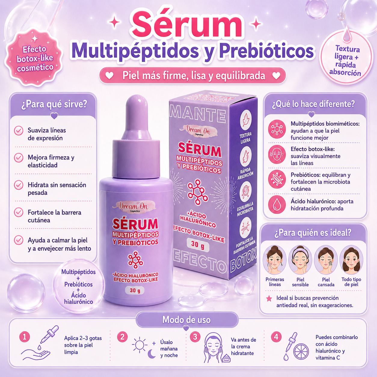 Serum Facial Antiedad Multi Peptidos 30mL - Dream On Cosmetics DRM65