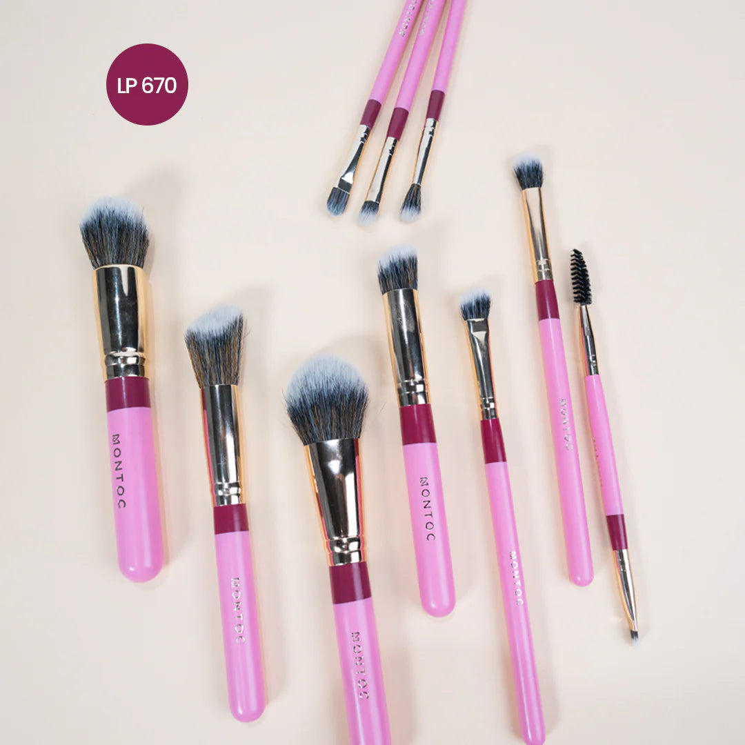 Kit De Brochas Fluffy  X10 Profesional Montoc LP670 - Rosado