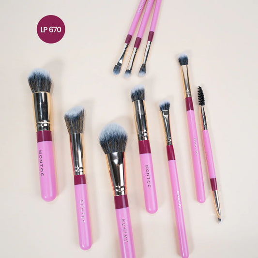 Kit De Brochas Fluffy  X10 Profesional Montoc LP670 - Rosado