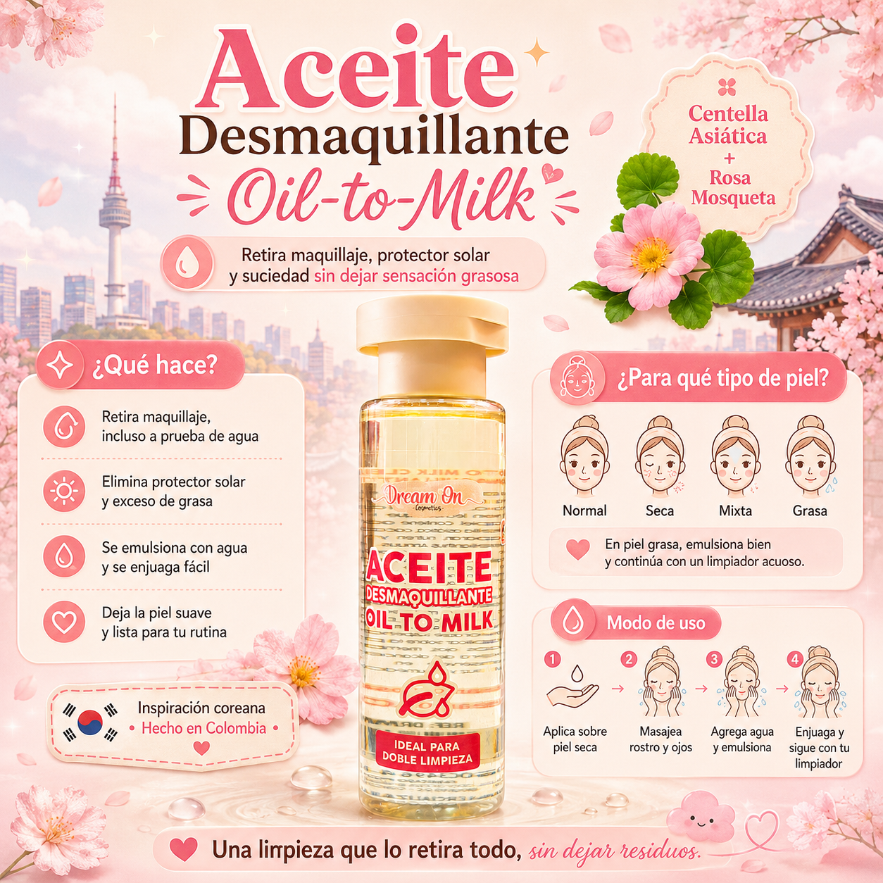 Aceite Desmaquillante Doble Limpieza Oil To Milk 110 ml Dream On Cosmetics DRM18
