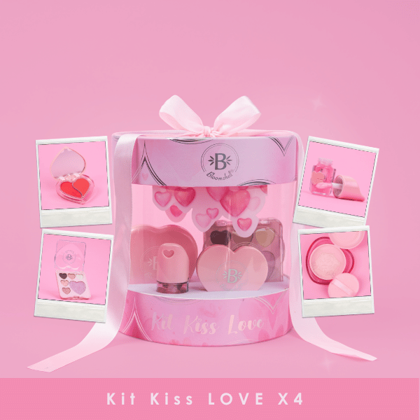 Kit Kiss Love X4 Esenciales: Rubor, Gloss, Sombras y Polvo Suelto Bloomshell