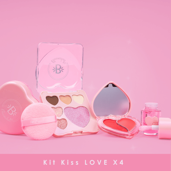 Kit Kiss Love X4 Esenciales: Rubor, Gloss, Sombras y Polvo Suelto Bloomshell