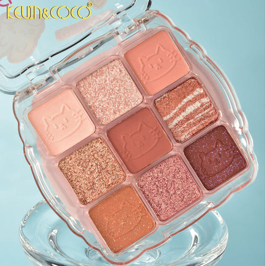 Paleta de Sombras Cat x9 Tonos Tierra Y Stickers Kevin & Coco