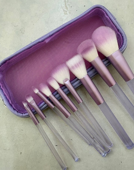 Set X9 Brochas De Maquillaje Profesional Con Cosmetiquera Tonos Surtidos MY2603