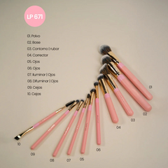 Kit De Brochas Fluffy  X10 Profesional Montoc LP671 - Palo Rosa