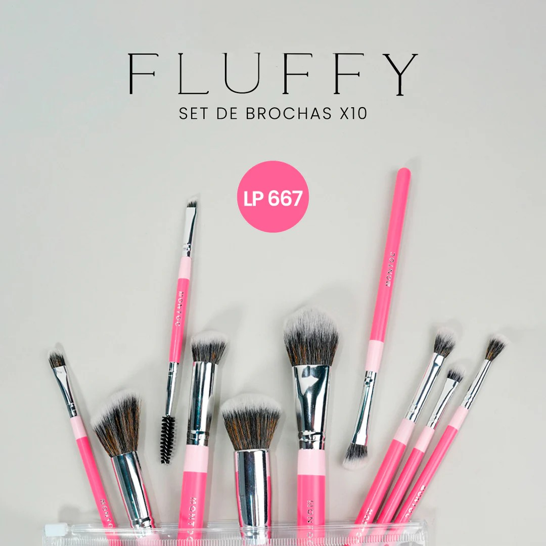 Kit De Brochas Fluffy  X10 Profesional Montoc LP667 - Rosa