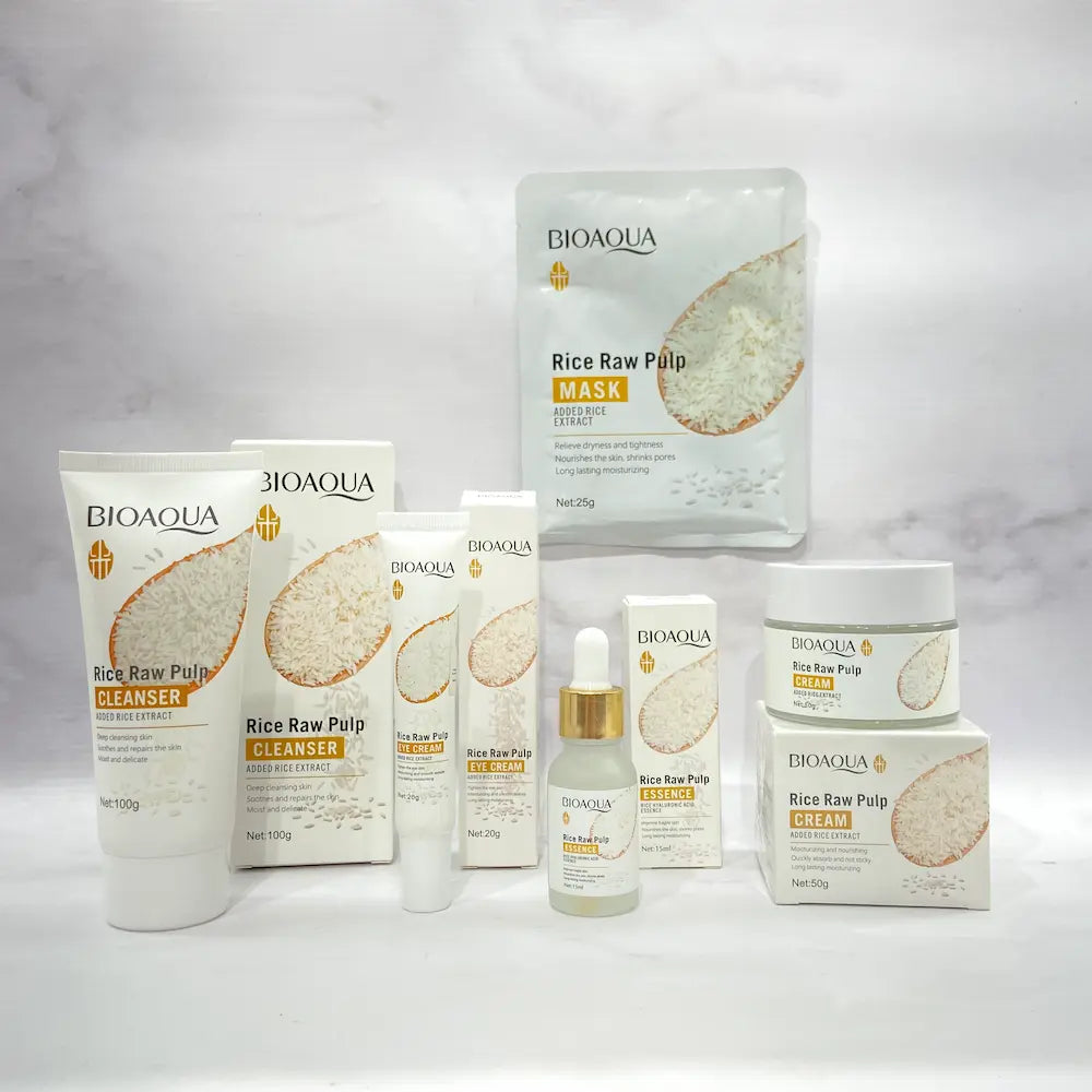 Kit Cosmetiquera Arroz 5 Productos Bioaqua Serum - Crema – Jabon – Mascarilla – Contorno Ojos BQYARR5C