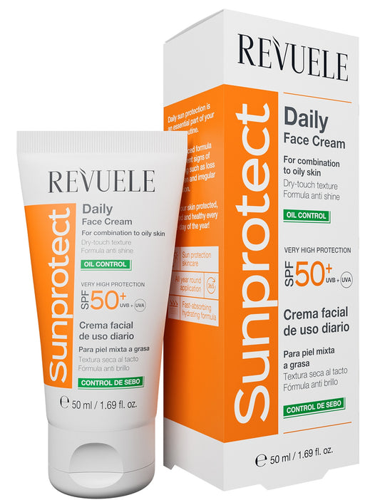 Protector Solar Y Crema Facial Diaria Control De Brillo SPF 50 Revuele - 50ML