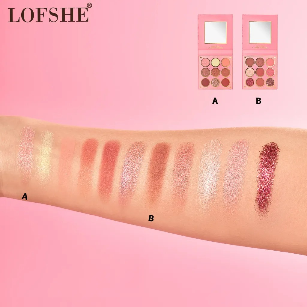 Paleta de Sombras x9 Tonos Pink Flowers Con Espejo Lofshe LF1396
